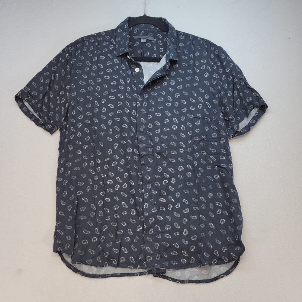 John Varvatos Button Up Shirt Mens Medium Blue Paisley Short Sleeve